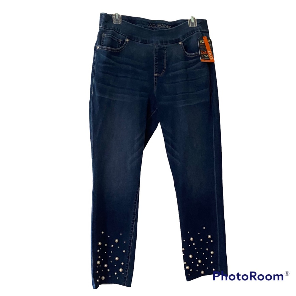 JagJeans pull on waistbands slims shape pearl front bottom leg sz 10/30 Stretchy